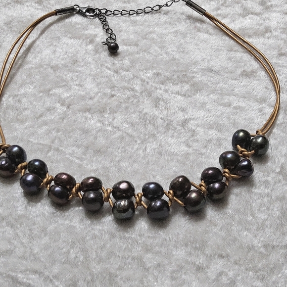 Genuine Peacock Pearl Knotted Double Pearl Adjustable Choker Necklace 14 to 16in - Picture 6 of 8